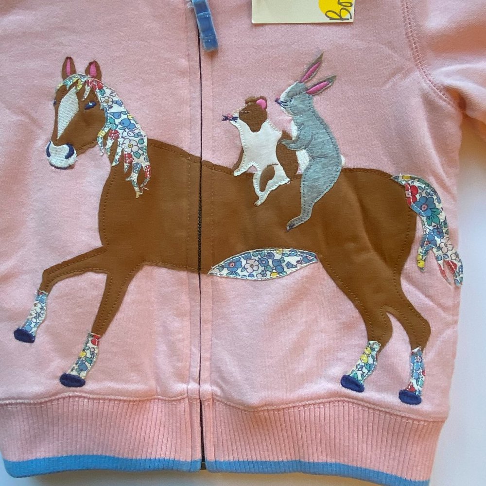 NWT Mini Boden Pink Hoodie with Horse 3/4Y - Picture 3 of 7
